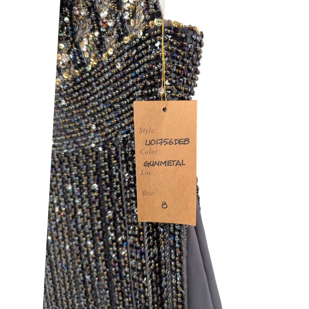 Mandalay Gunmetal Beaded Fringe Cocktail Dress Size 8 - Picture 5 of 6